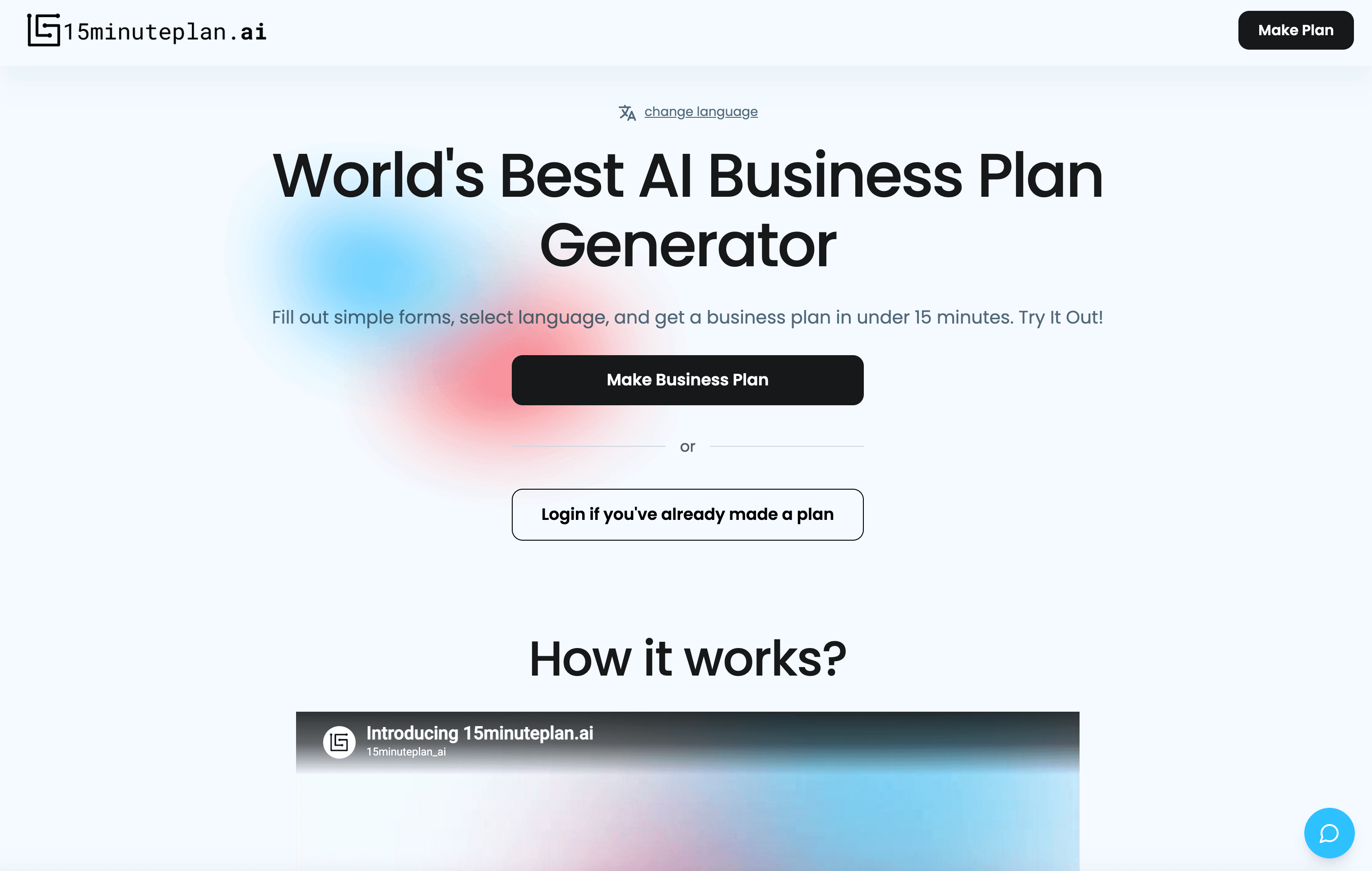 Screenshot of 15minuteplan.ai